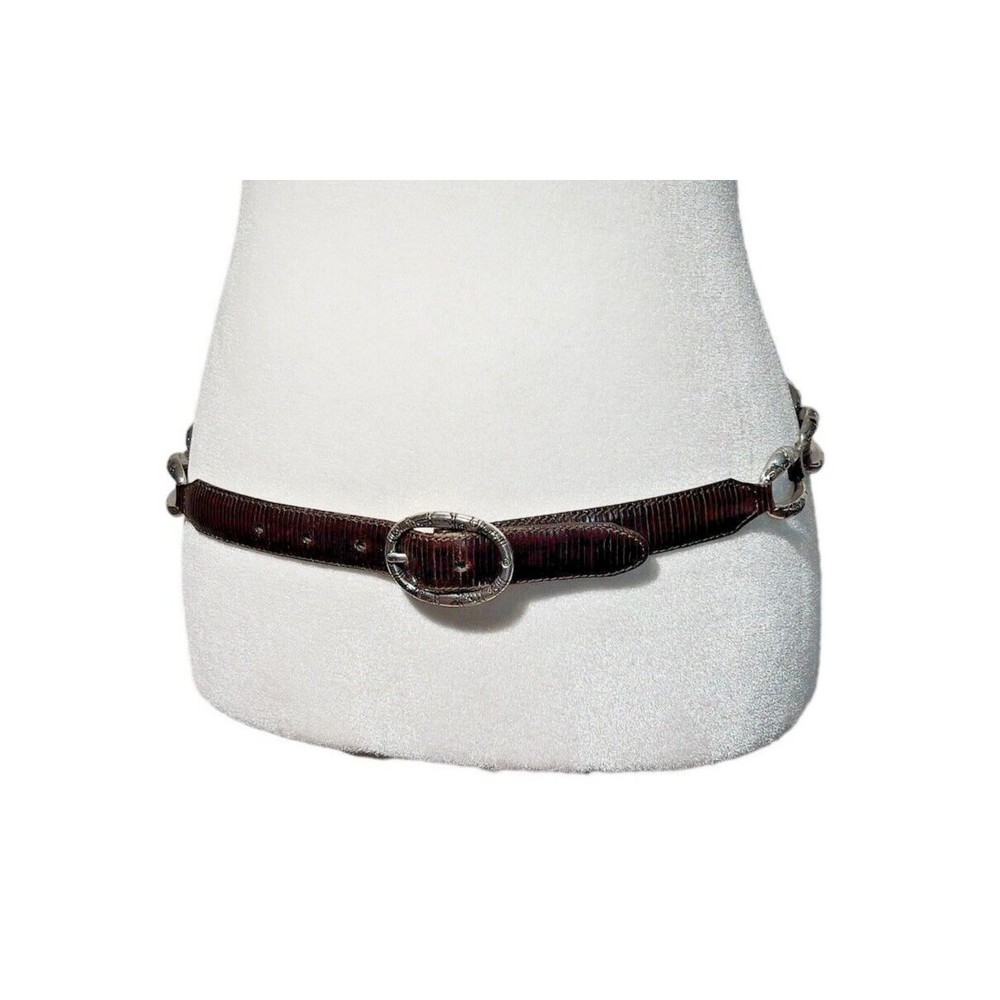 Brighton Brown Belt Western Style Silvertone Engraved Side Loop 40499 USA Med 30
